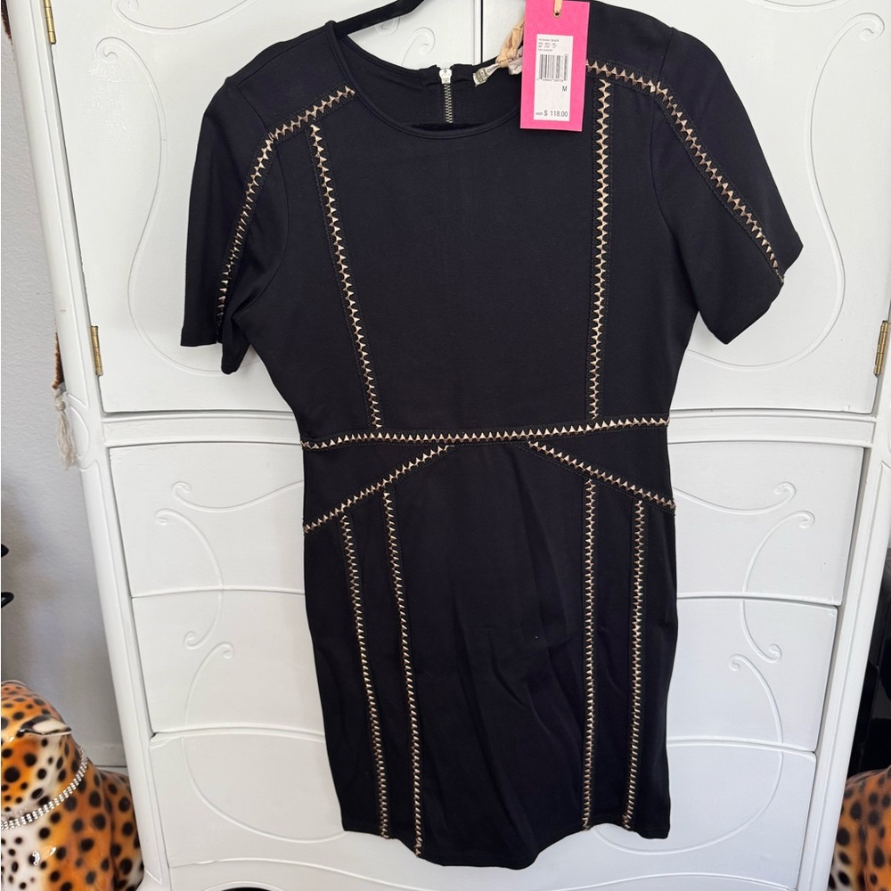 Black Dress with Gold Stitching